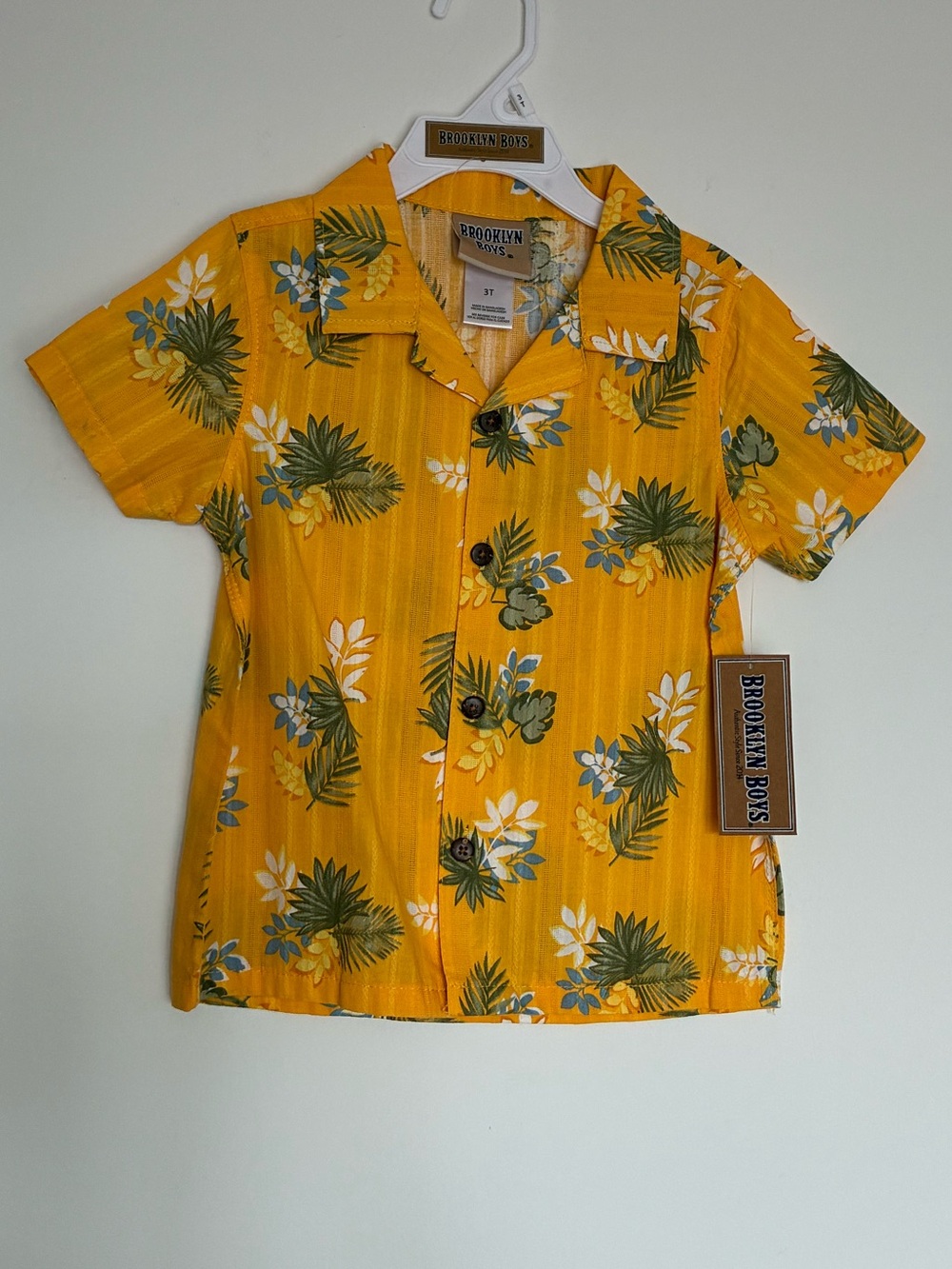 NWT Yellow Floral Short-Sleeve Hawaiian Button Down Shirt 3T